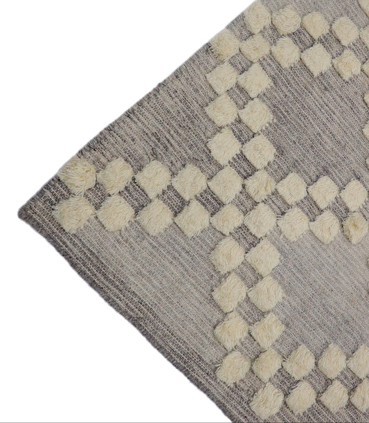 Kufrin- Inspired Moroccan Handwoven Wool Rug - Grey & Cream Texture