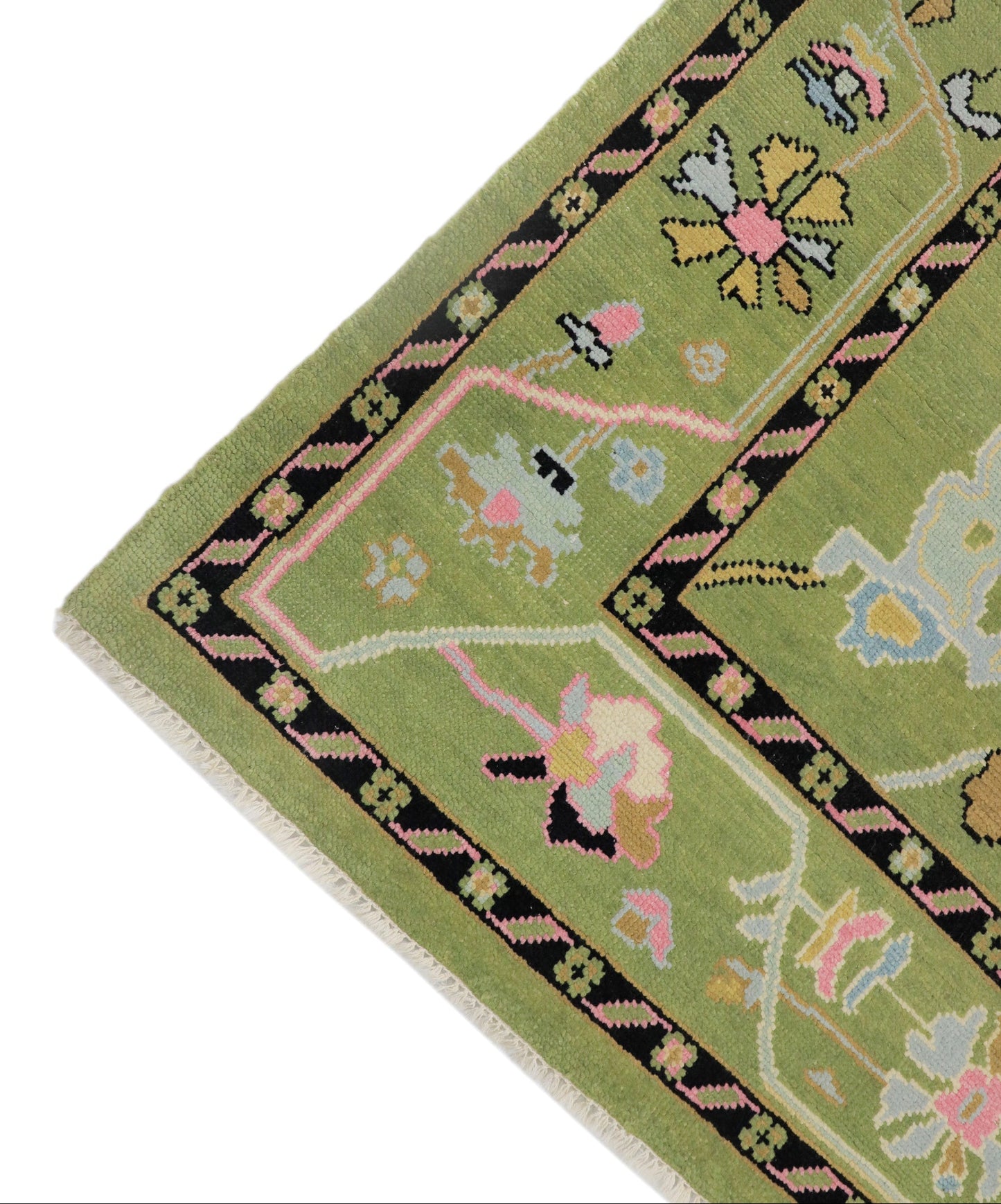 Hand Knotted Oushak Green Rug