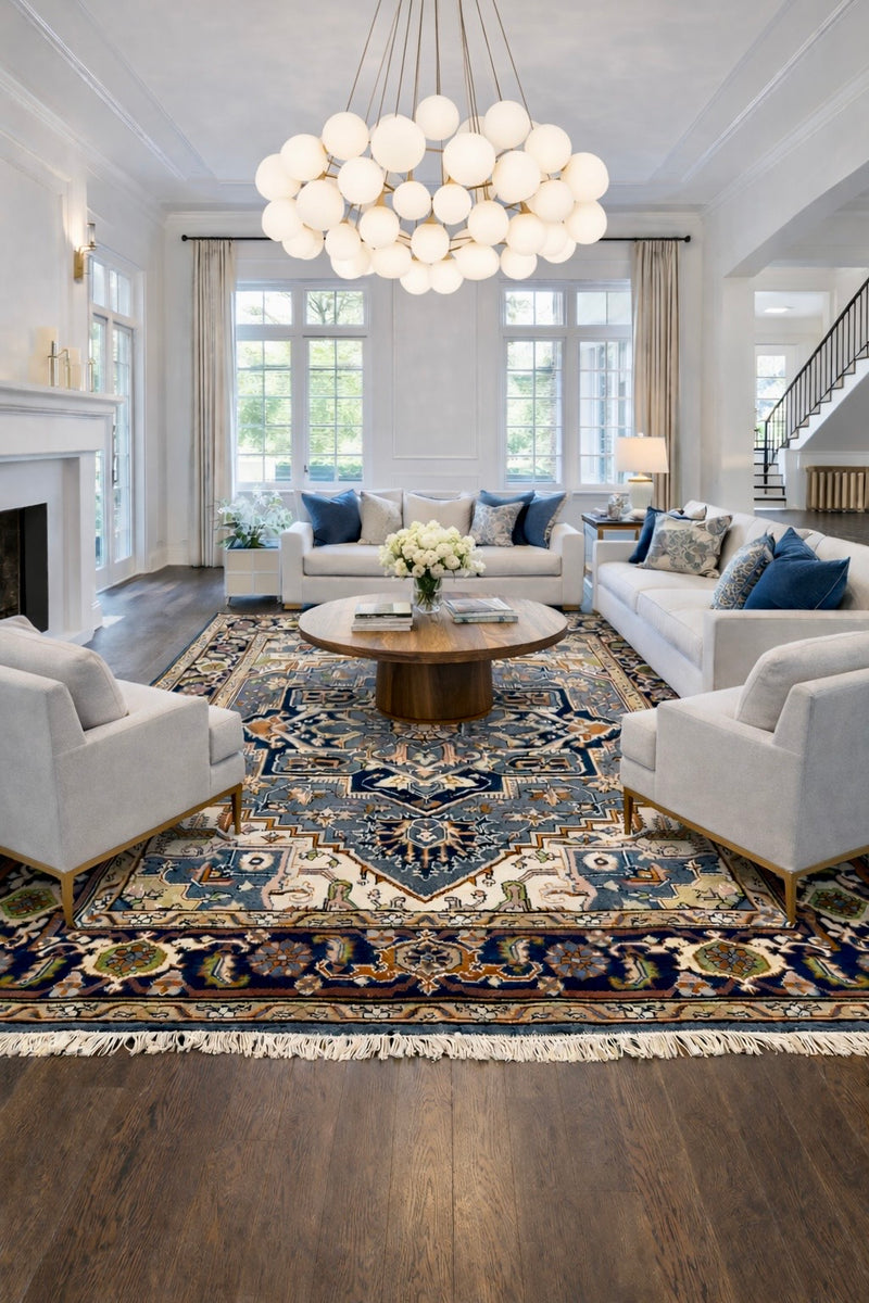 Hand Knotted Heriz Navy Rug