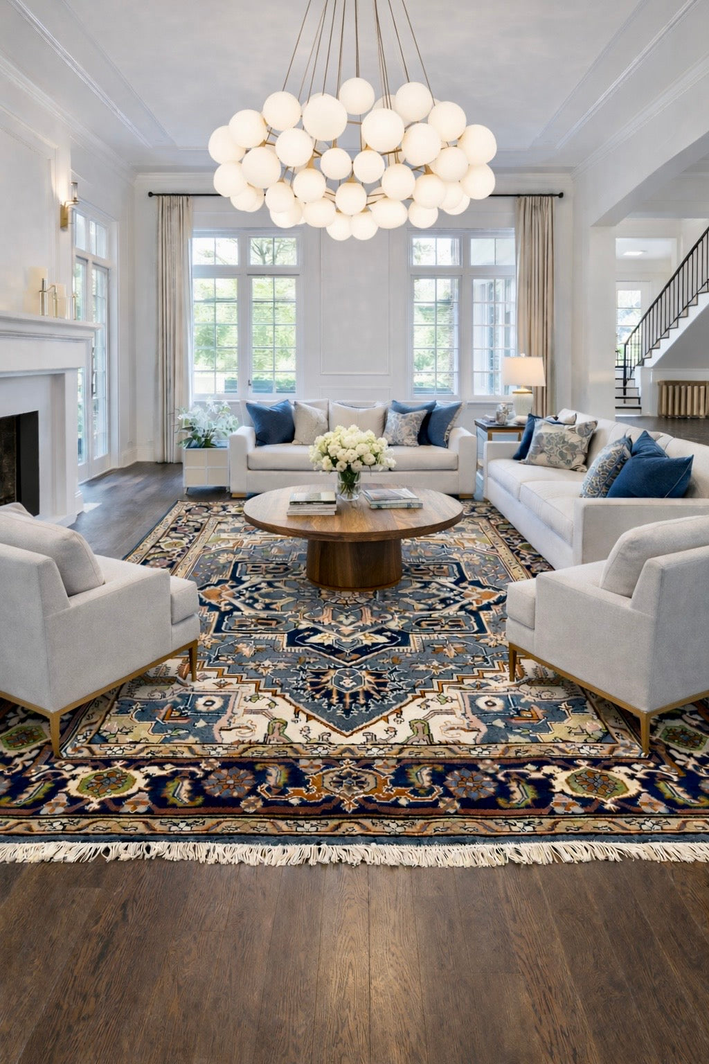 Hand Knotted Heriz Navy Rug