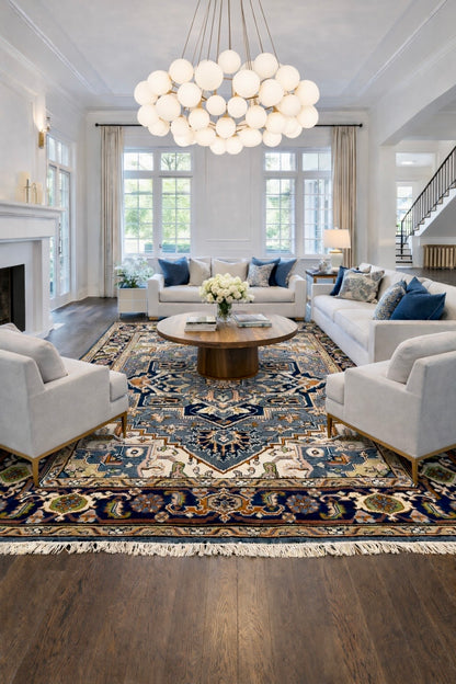 Hand Knotted Heriz Navy Rug