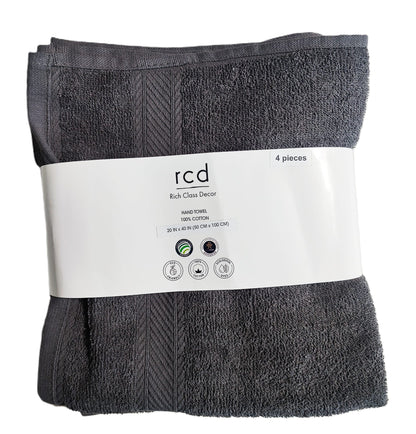 A well packed set of 4 cotton towels in 50x100 cms by Rich Class Decor in dark grey shade