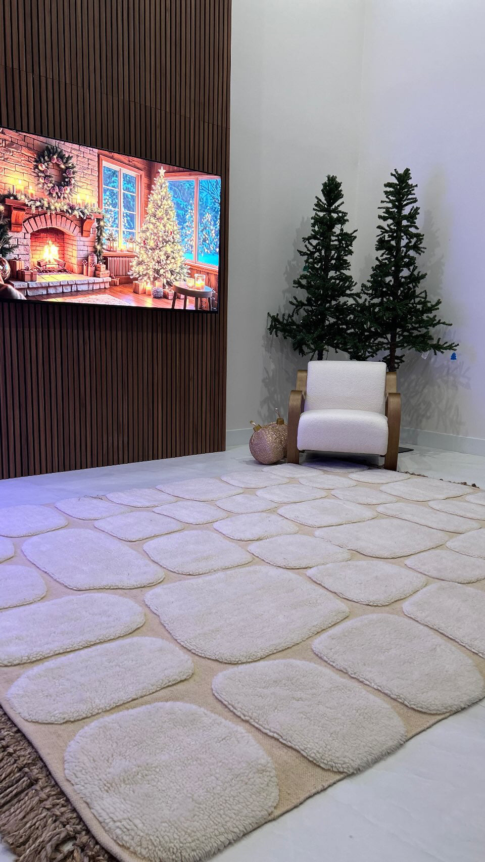 Stylish wool rug in modern living room
