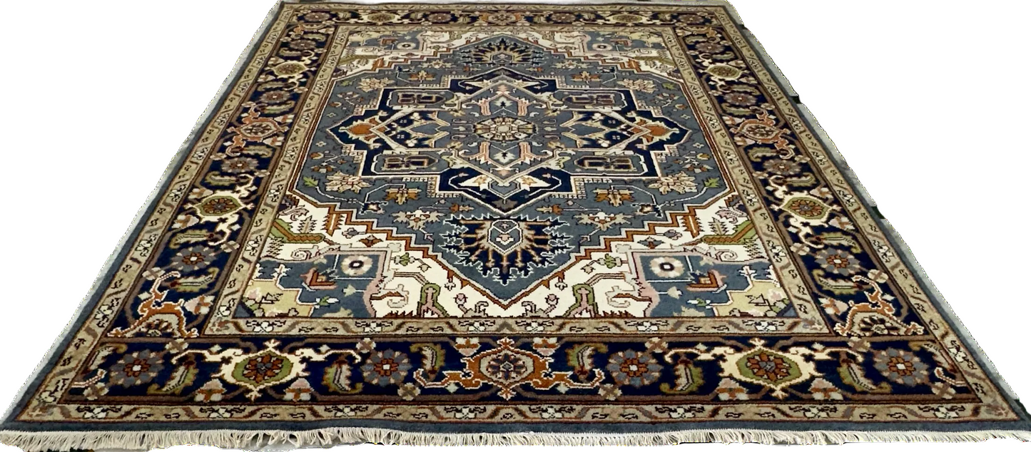 Hand Knotted Heriz Navy Rug