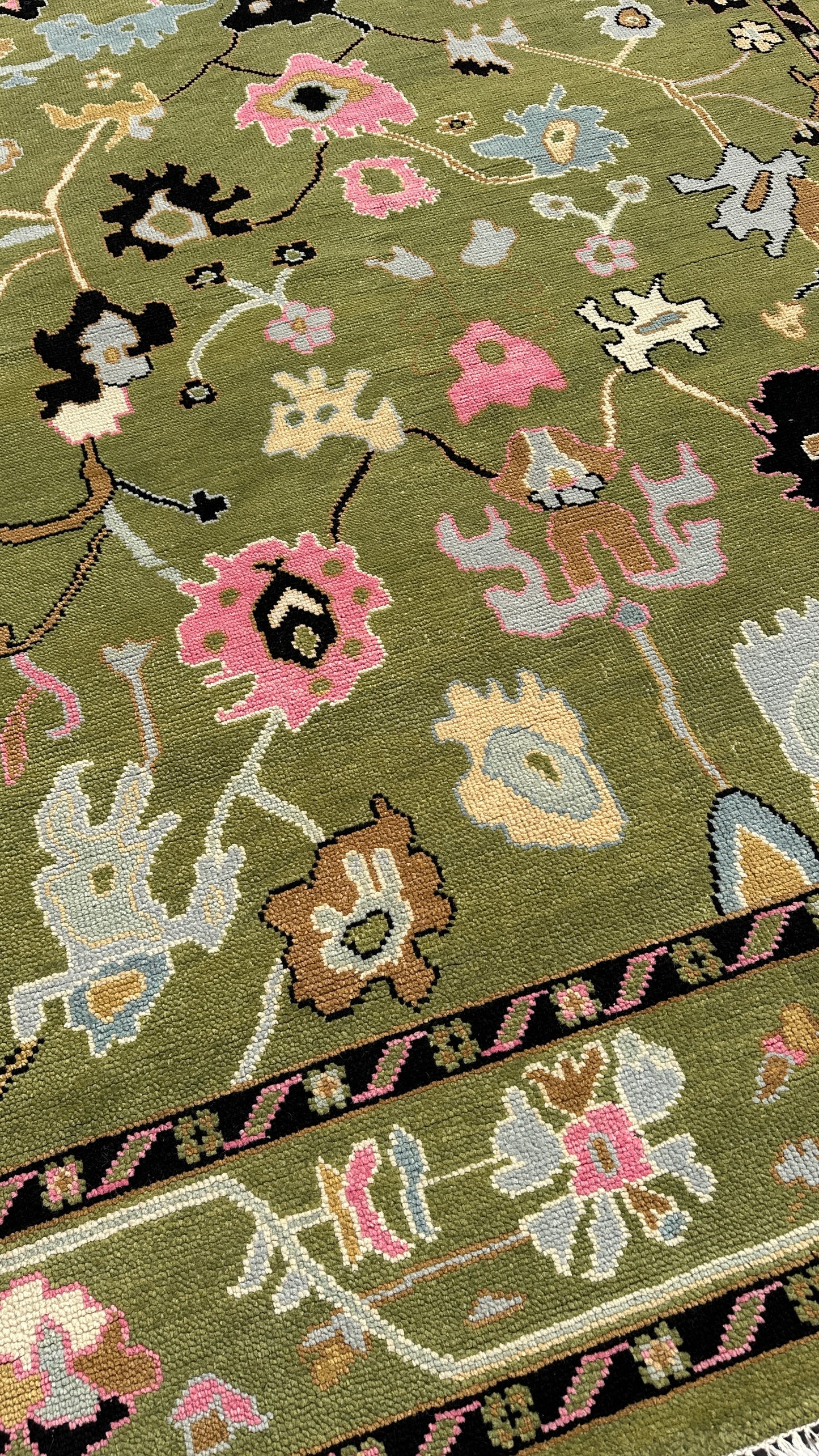 Hand Knotted Oushak Green Rug