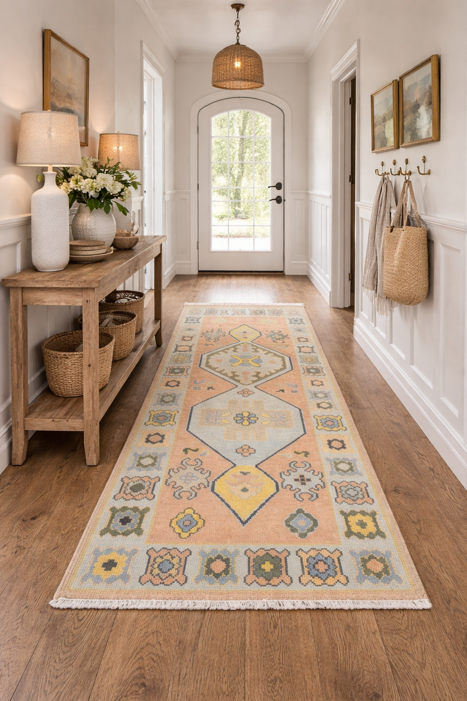 Maya Hand Knotted Oushak Peach Runner