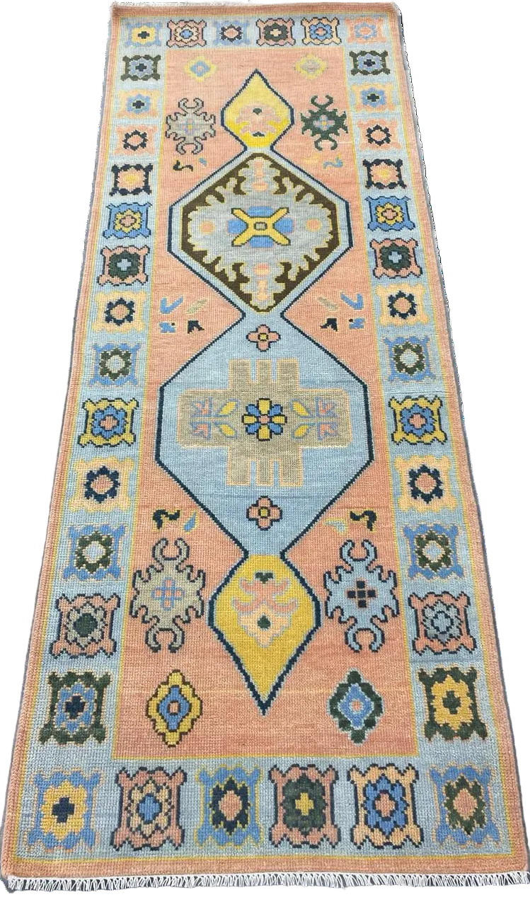 Maya Hand Knotted Oushak Peach Runner