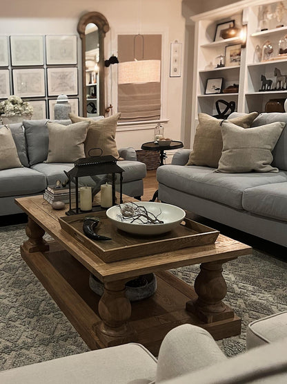 Grey and natural beige undyed wool rug in a contemporary Scandinavian living room – Rich Class Decor