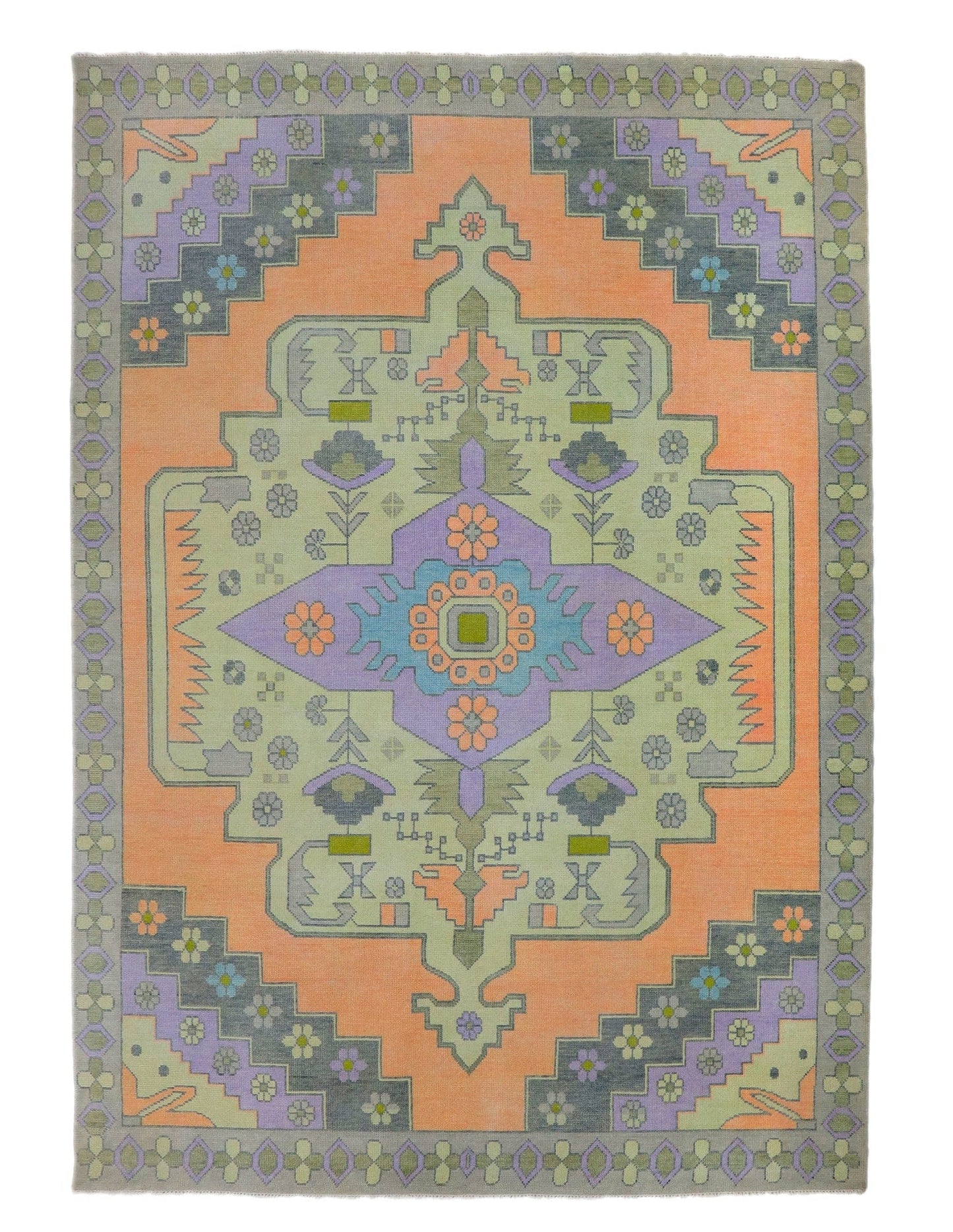 Hand Knotted Oushak Orange Rug