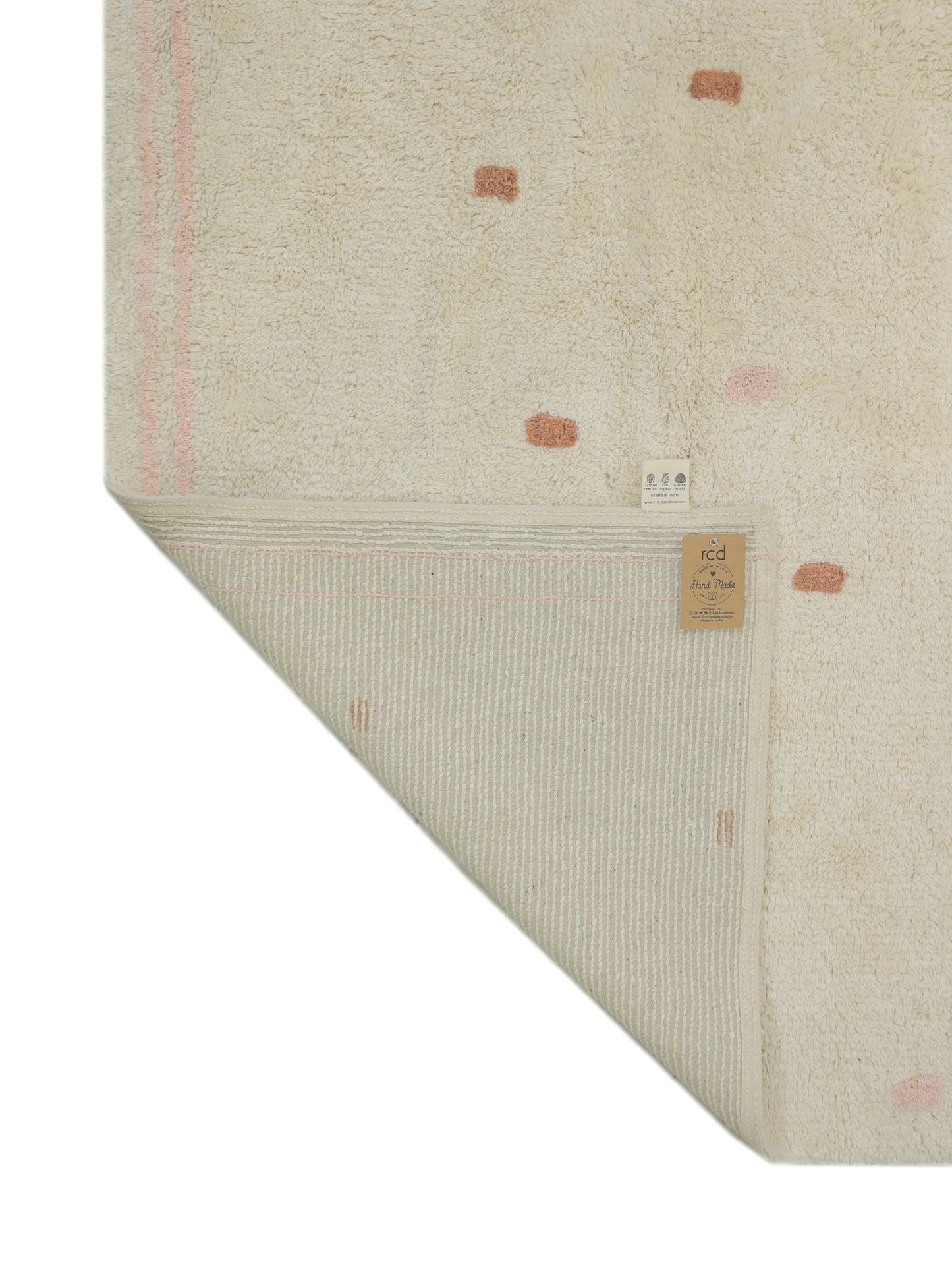 Kids Room Organic Cotton Dotty Berber Machine Washable Area Rug - Blush Pink & Rust