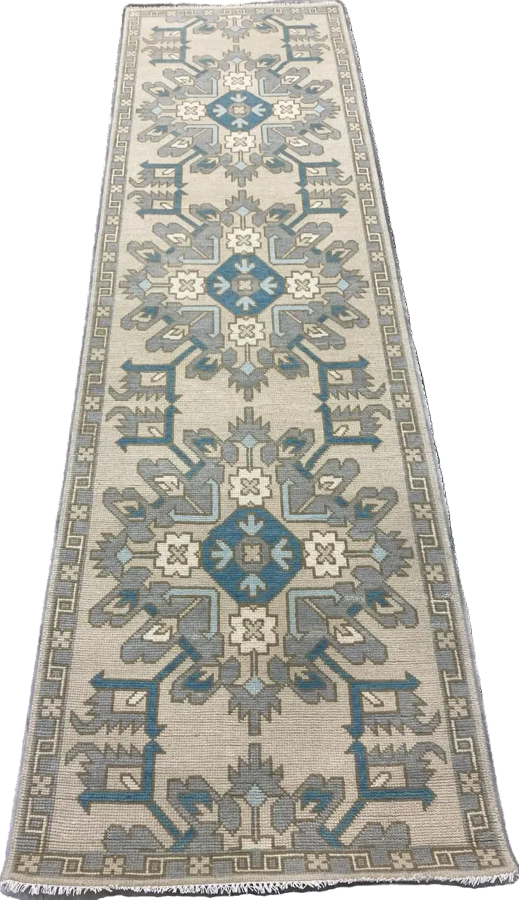 Aisha Hand-Knotted Oushak Wool Runner Rug flat lay