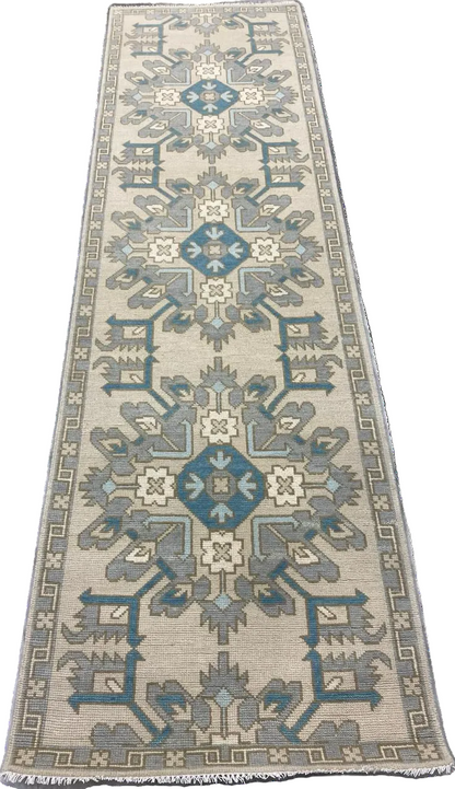 Aisha Hand-Knotted Oushak Wool Runner Rug flat lay
