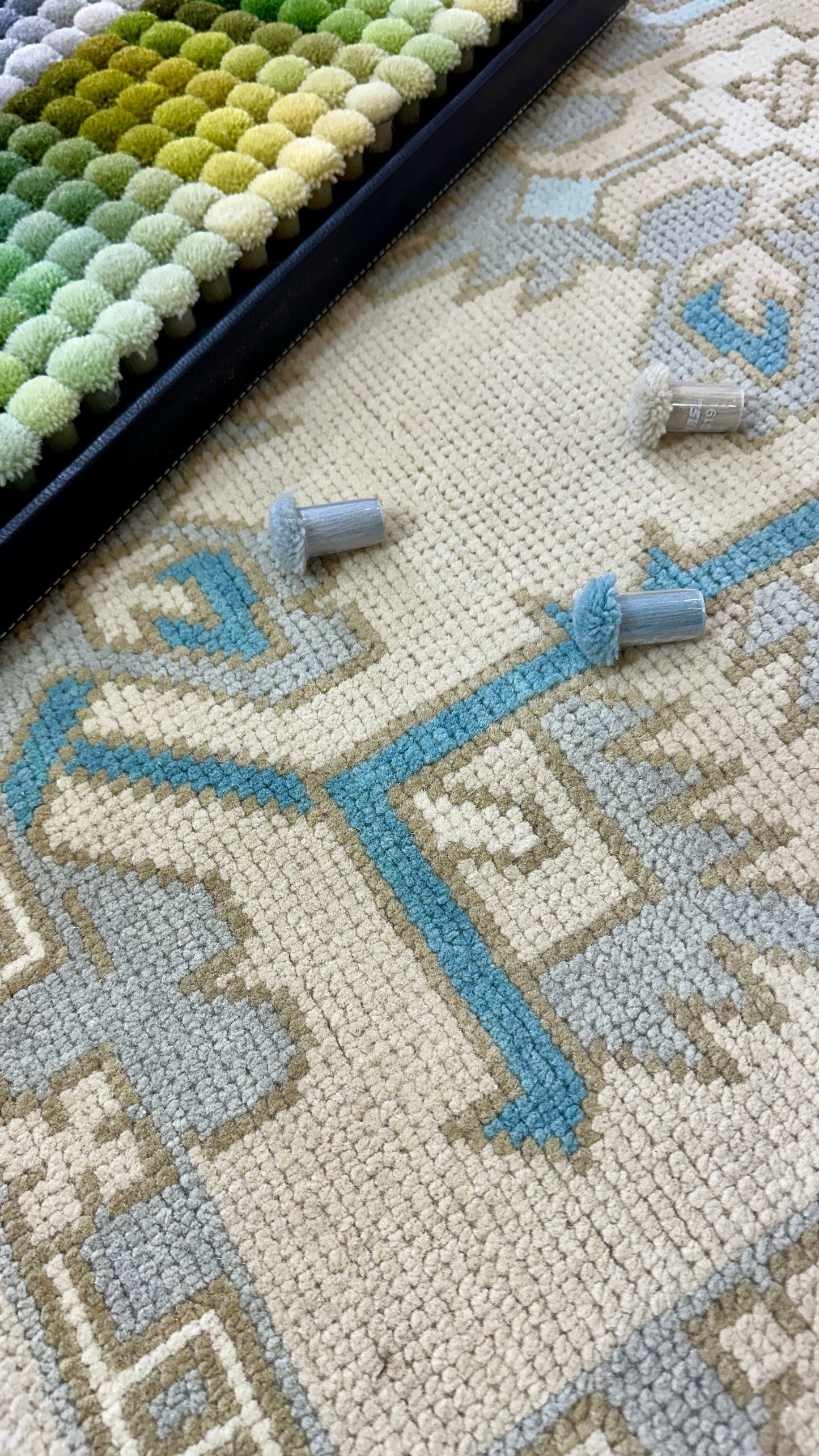 Close-up of hand-knotted New Zealand wool texture