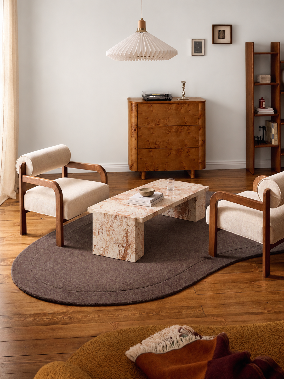 Minimalist Bean Shaped Area Rug Hand Tufted Wool Rug