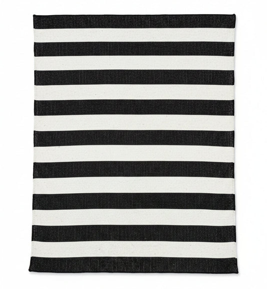 Wool Rug - Black And White Stripes