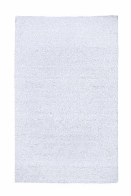full shot of handknotted white boucle flatweave rug