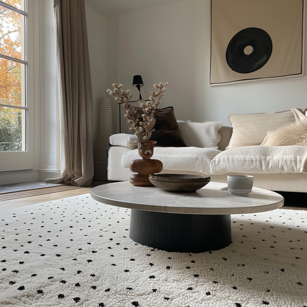polka dot holly rug in minimalist style living room