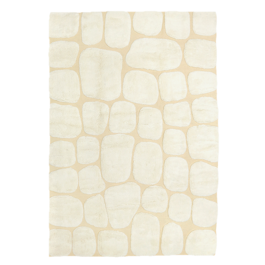 Light Beige luxurious moroccan berber Ivory area rug with a stone pattern on a white background