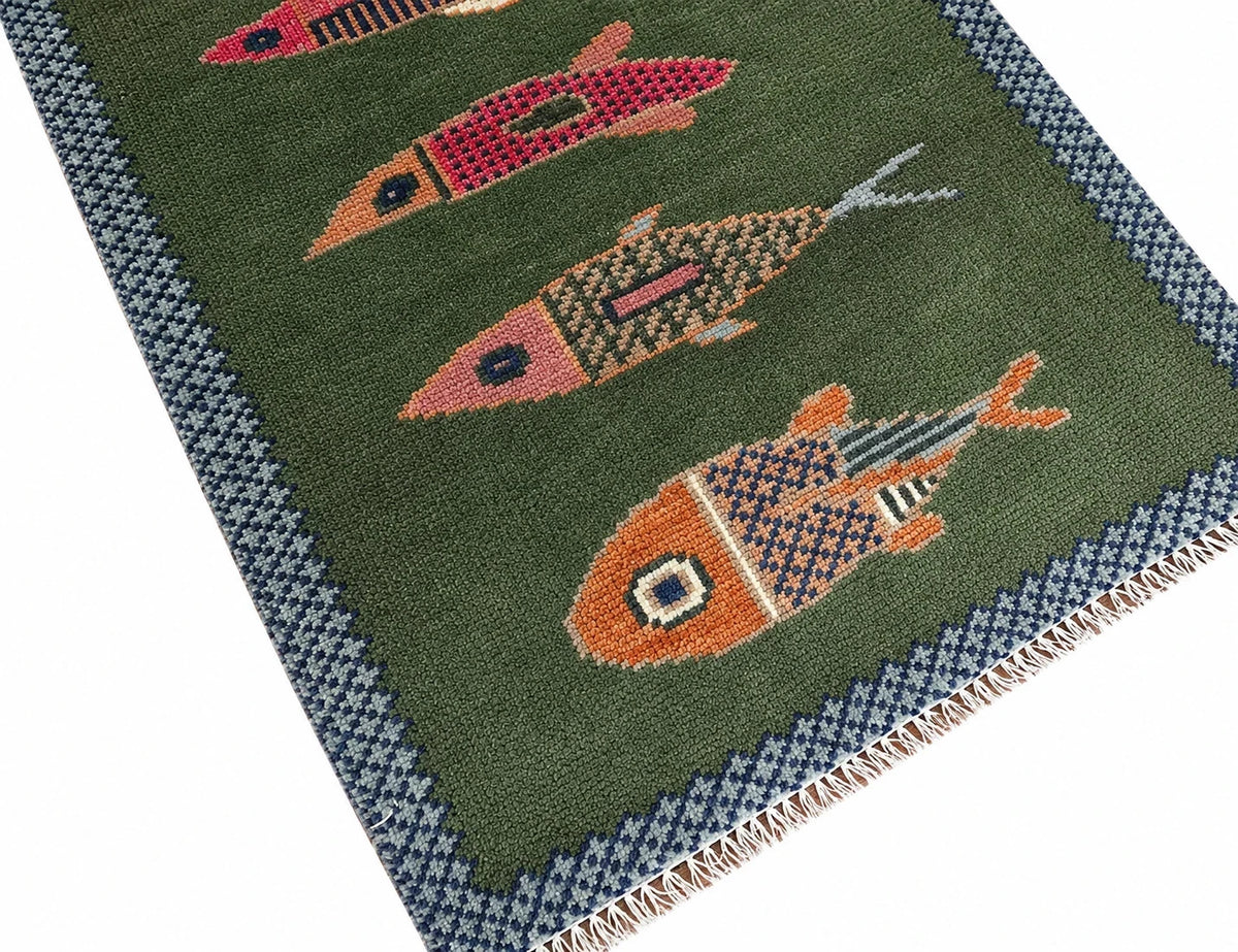 koi fish runner hallway / staircase runner rug close up