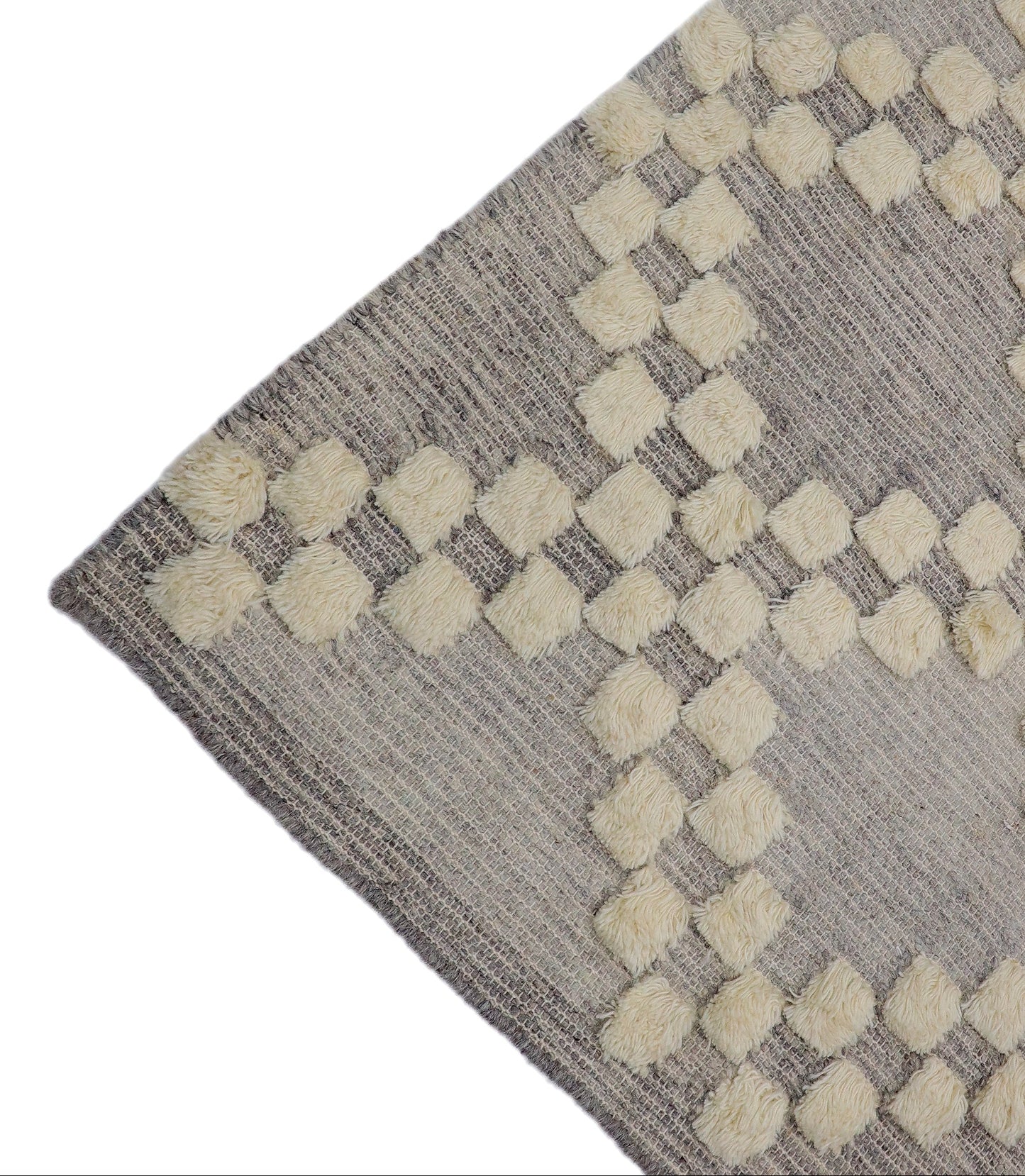 Kufrin- Inspired Moroccan Handwoven Wool Rug - Grey & Cream Texture
