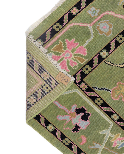 Hand Knotted Oushak Green Rug