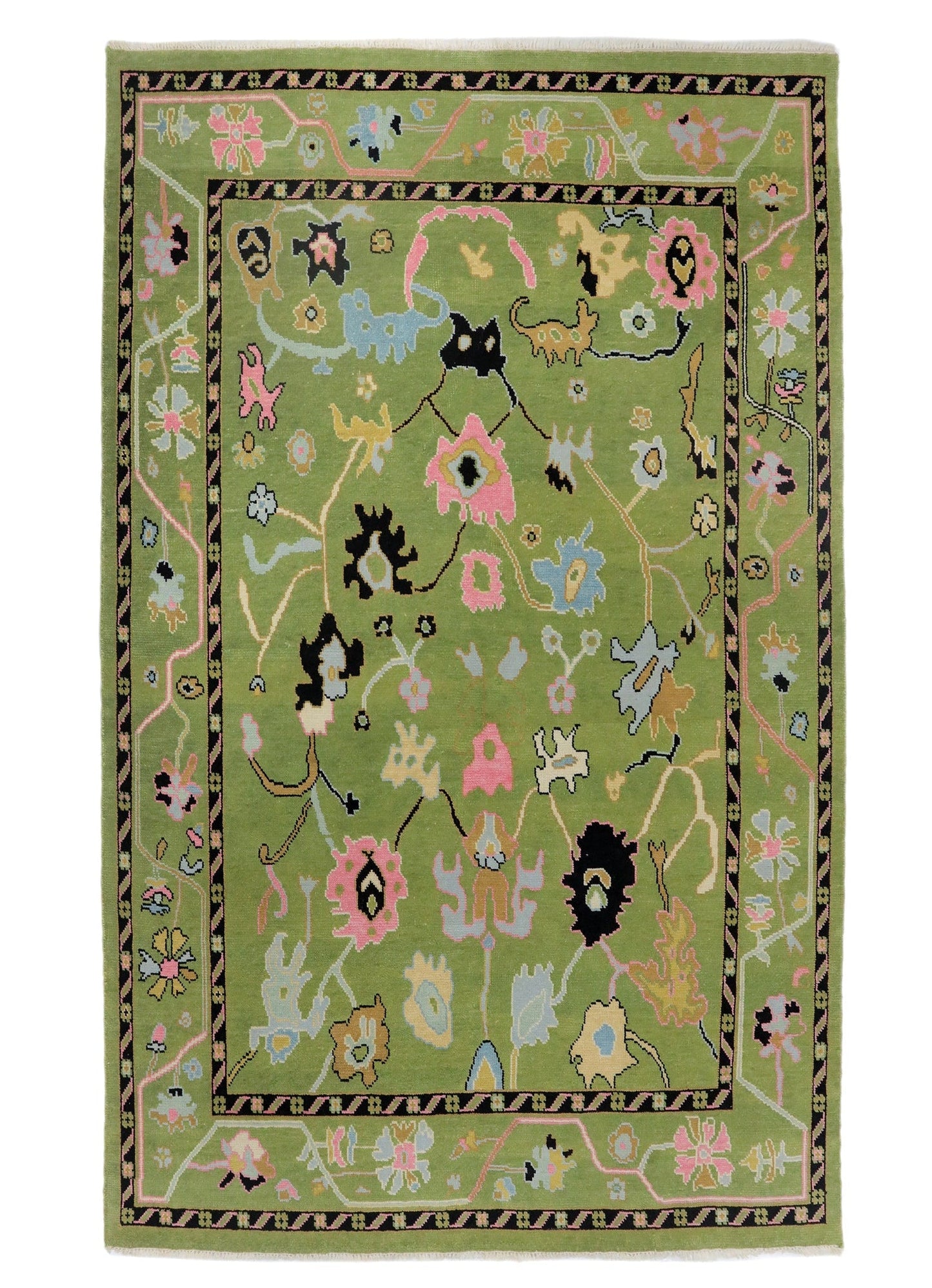 Hand Knotted Oushak Green Rug