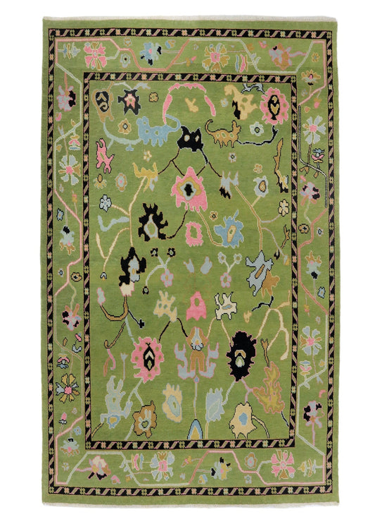 Hand Knotted Oushak Green Rug