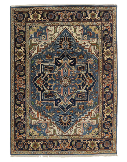 Hand Knotted Heriz Navy Rug