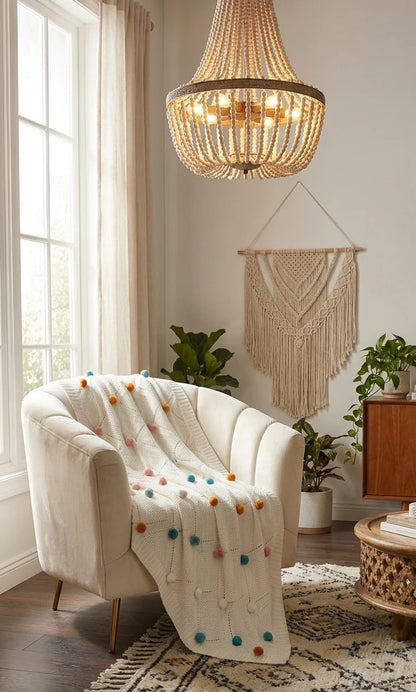 Polka Dot Pom Pom Throw Blanket