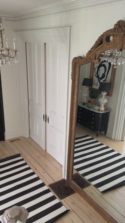 Black & White Stripe Wool Handmade Area Rug