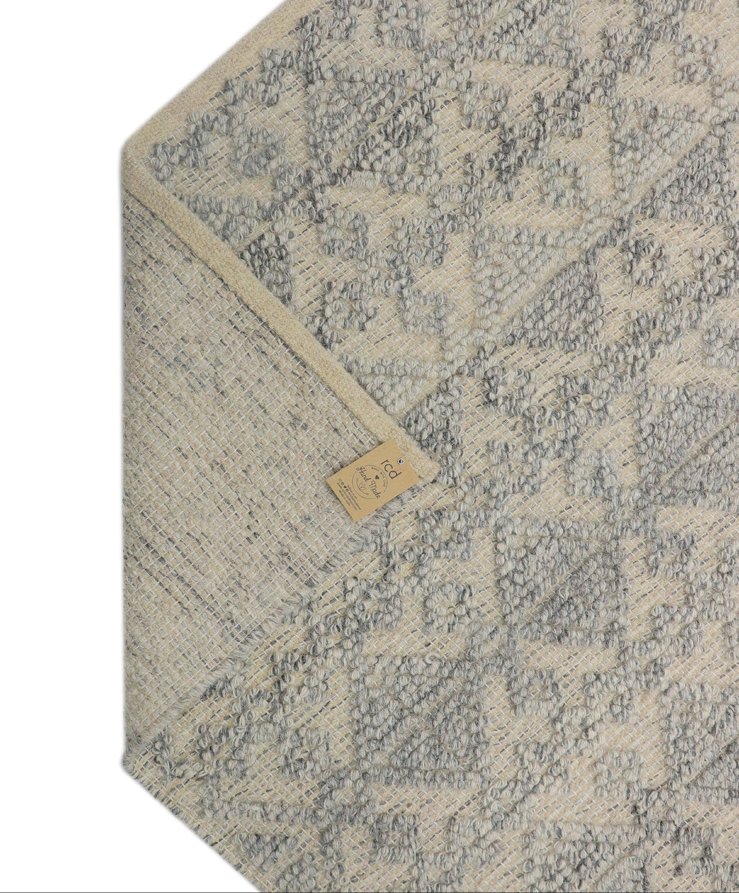 Handwoven Organic Wool Geometric Area Dale Rug – Grey & Natural Beige | Rich Class Decor