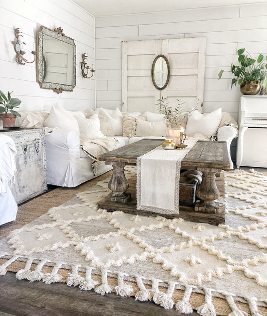 Natalie wool rug in farmhouse living room 